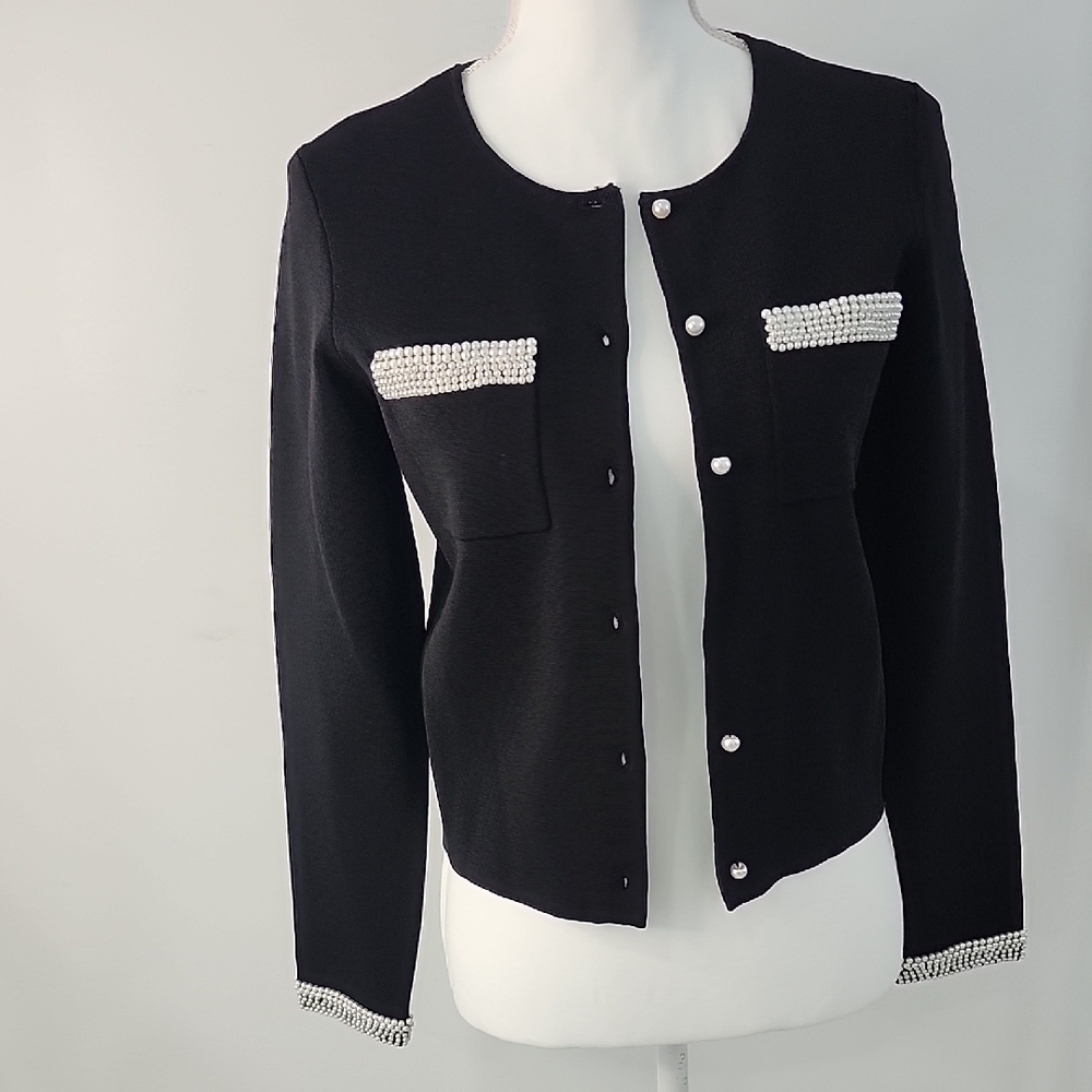 Elie Tahari Black Jacket with Pearl Accents
